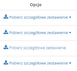 Przyciski Pobierz szczegółowe zestawienie w kolumnie Opcje.